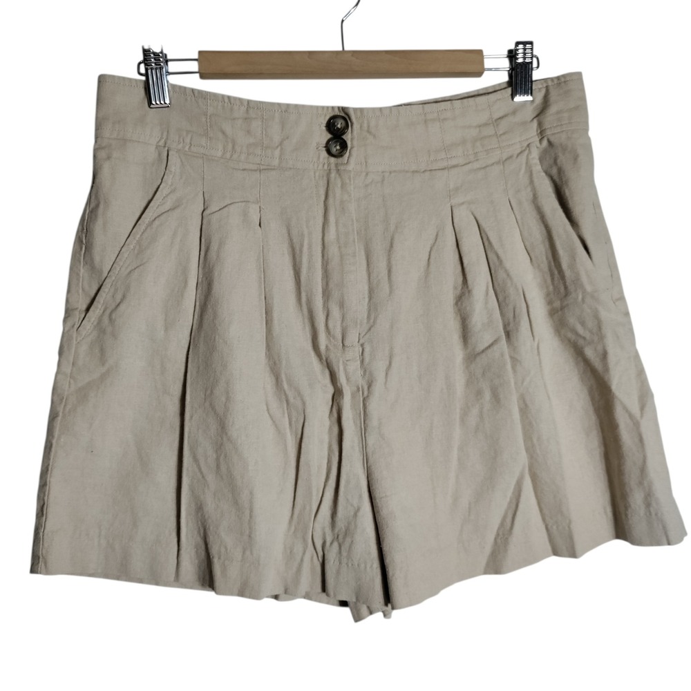 Jason Wu Womens Beige Linen Blend Pleated High Rise Shorts Size 12